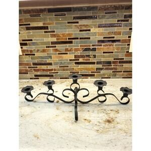 Vintage Candle Holder, Black Wrought Iron, Candelabra 5 Arm, Candlestick Votive